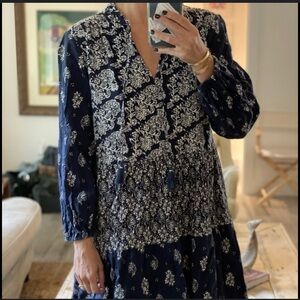 Anthropologie Navy and White Floral Dress